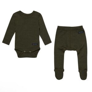 NWT Ella's Wool Baby Boy Base Layer Set Moss Green size 9-12m